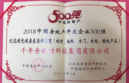 2018中国房地产开发企业500强优选绿色健康家居供应商（板材、地板、木门、衣柜、橱柜产品）